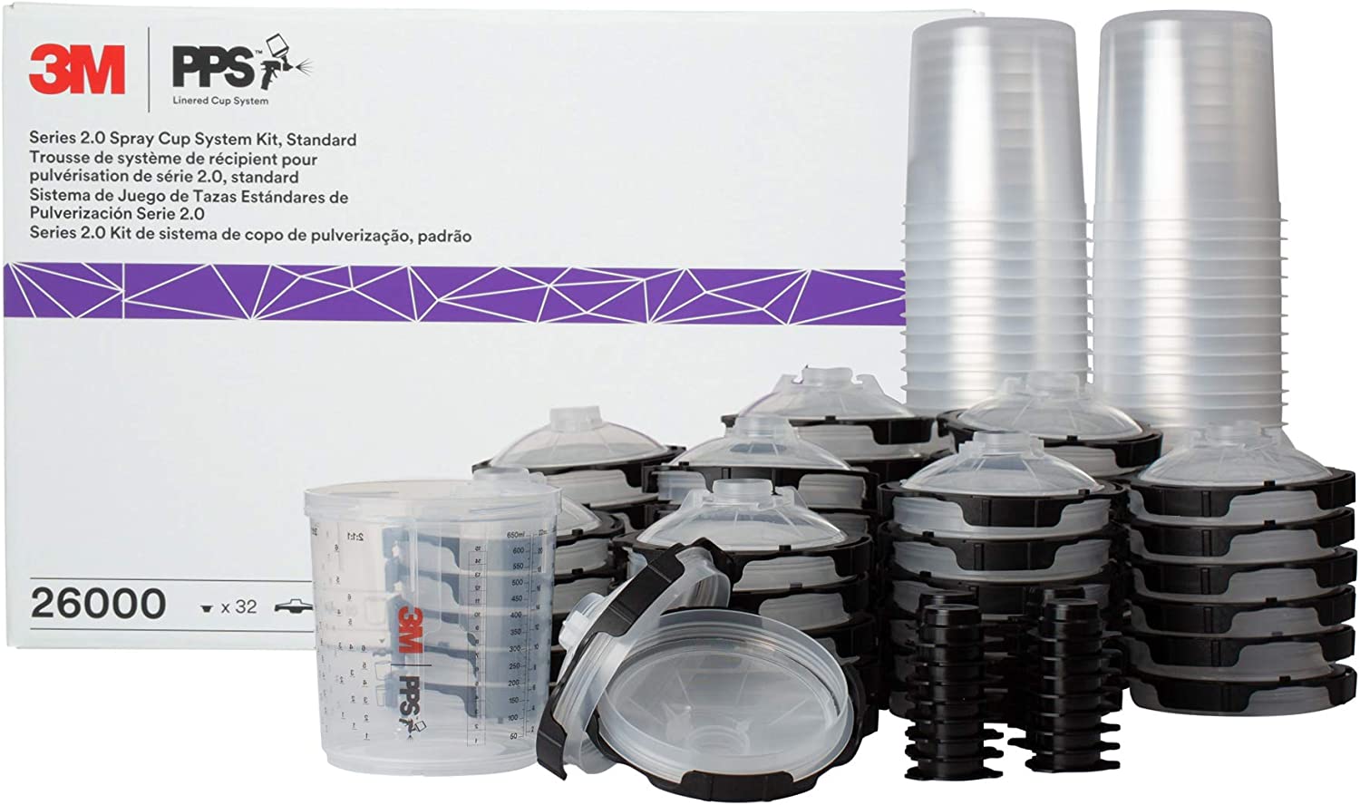 3M 26000 PPS 2.0噴槍杯，蓋子和襯里套件，標準，200微米過濾器